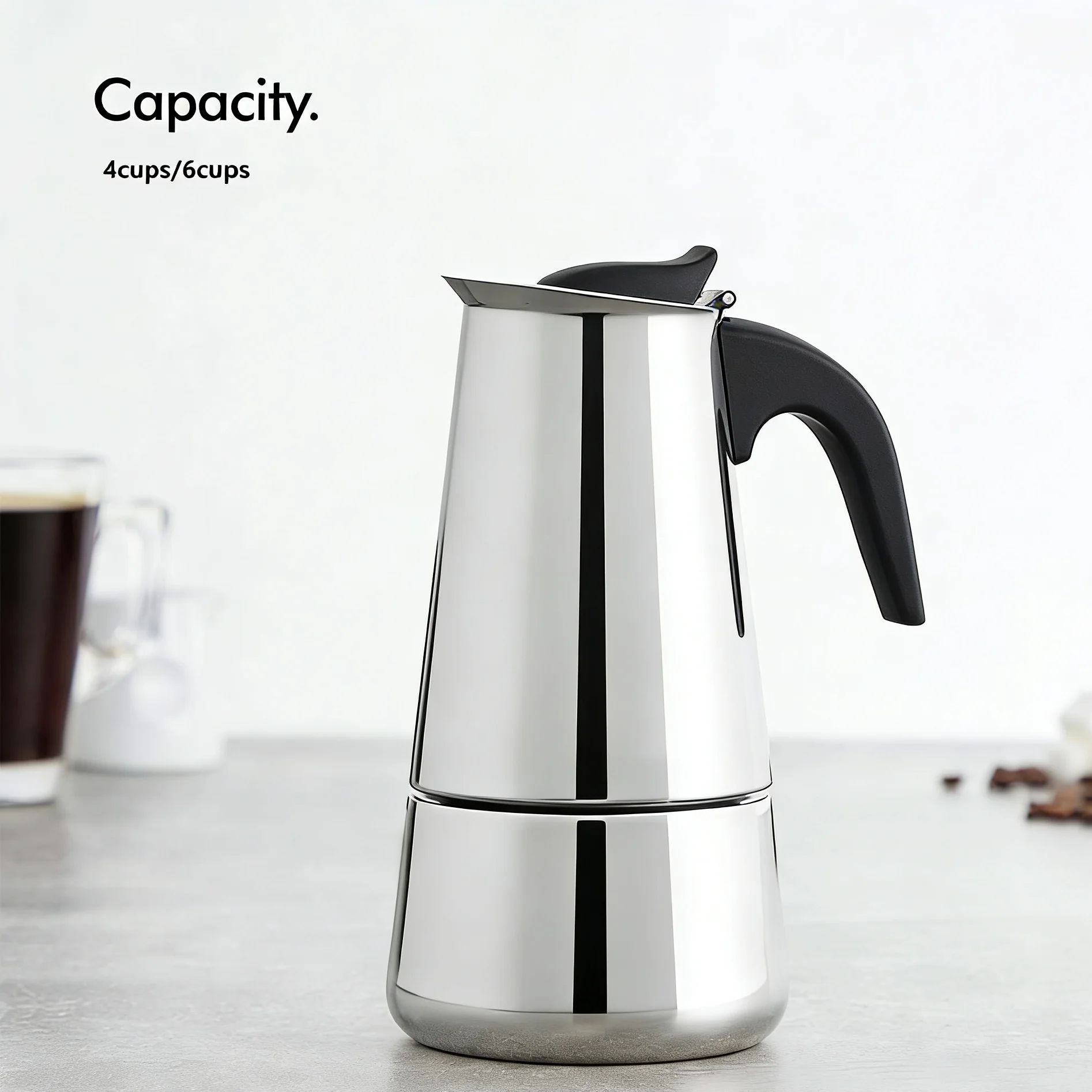 Home Office Moka - 4/6 Stainless Steel Moka Pot, Matte