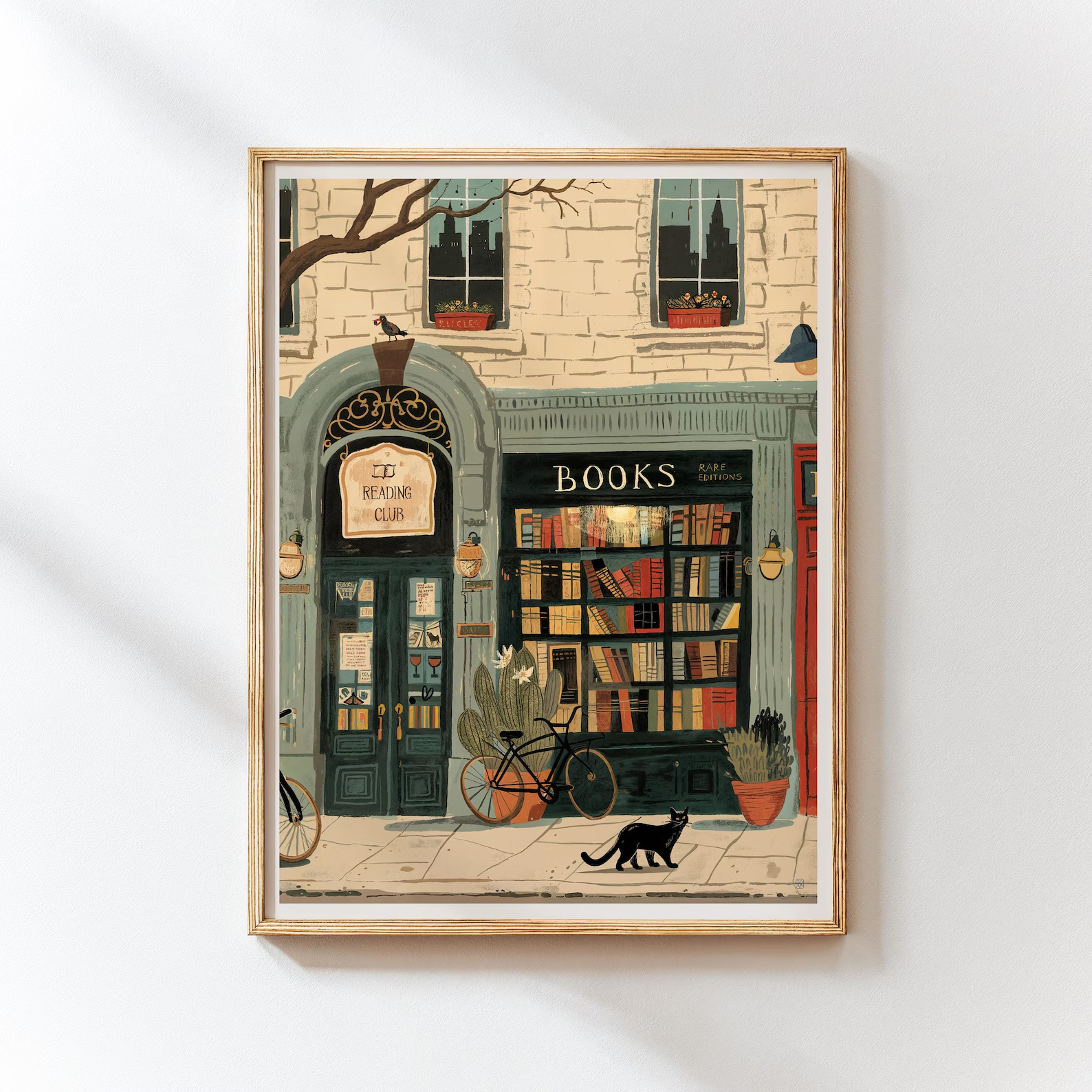 Home Office Cozy - Bookstore Art Print, Cozy Bookshop Illustration,