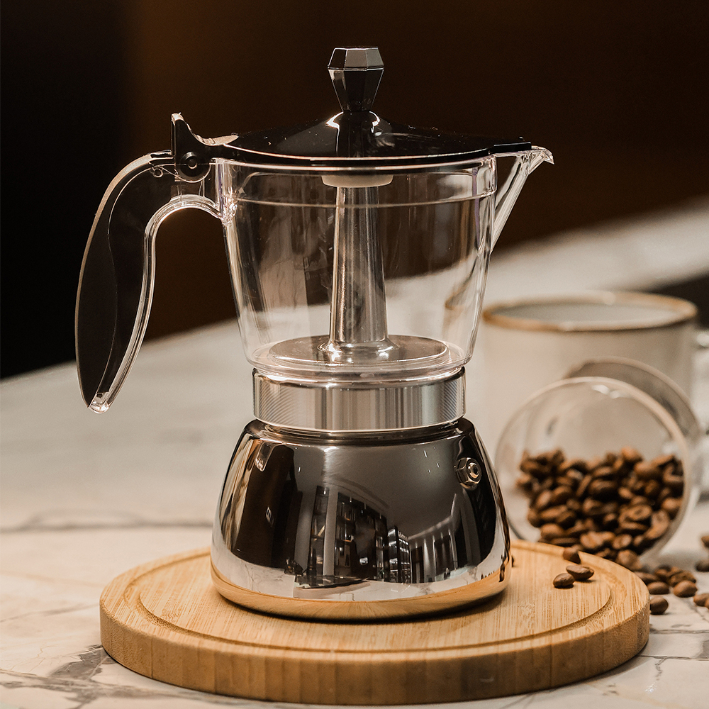 Home Office Moka - 4/6 See-Through Stainless Moka Pot. Unique