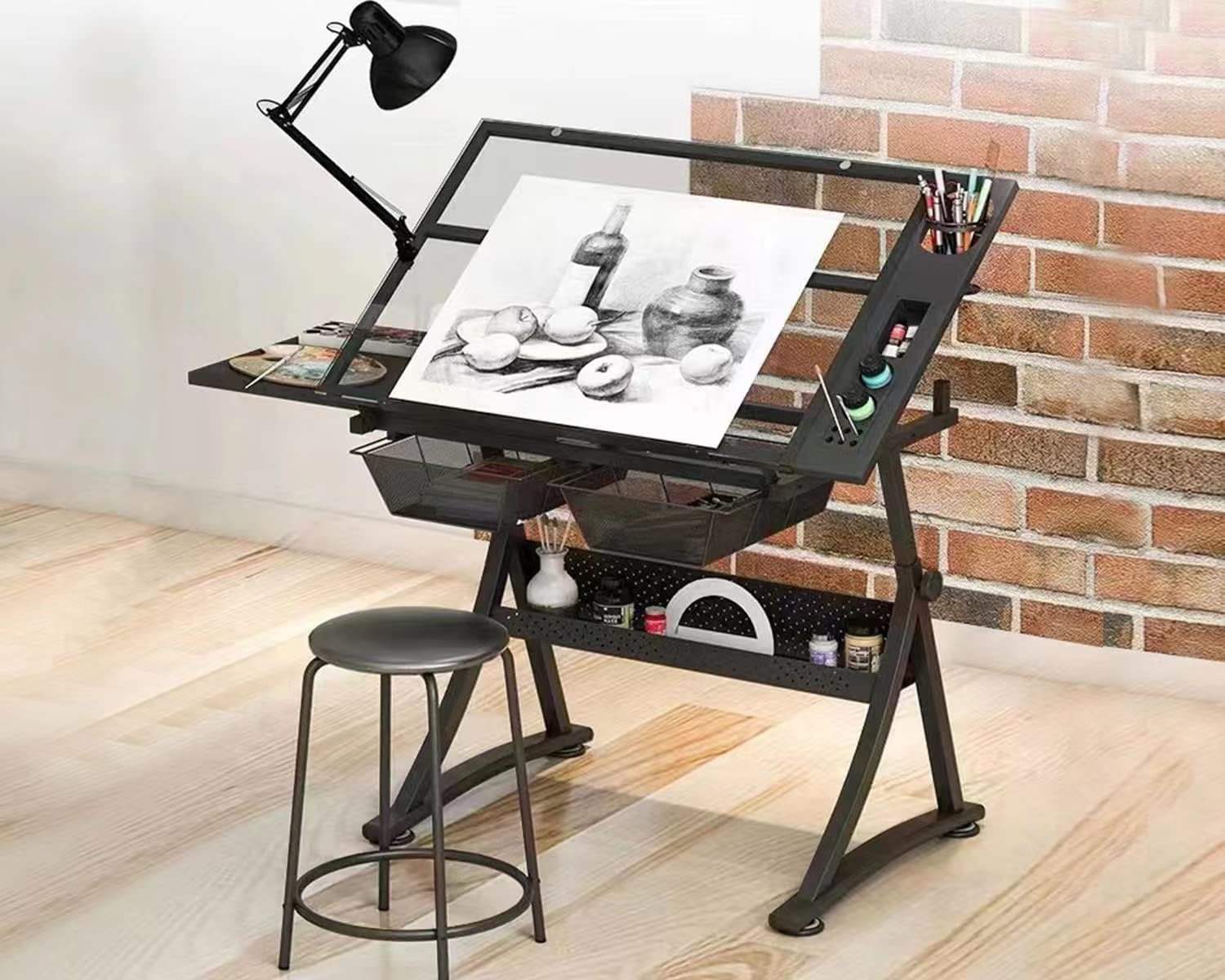Home Office Desk With Drawers - Glass Drafting Table Art Desk –