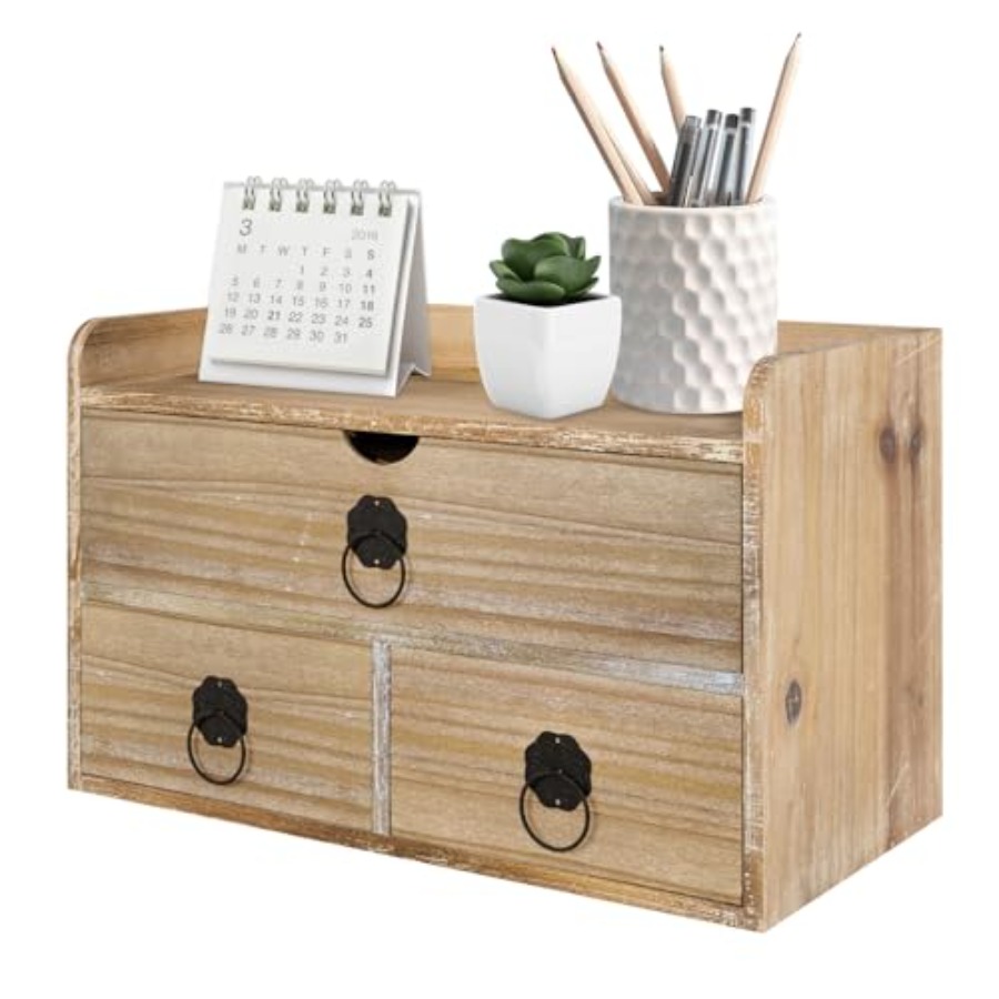 Home Office Desk With Drawers - Wood Desk Organizer, Mini Desktop Organizer
