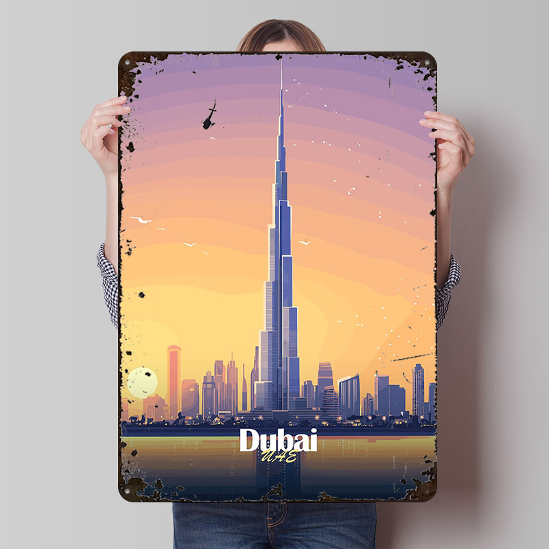 Home Office Dubai - Dubai Skyline At Sunset Printed Poster