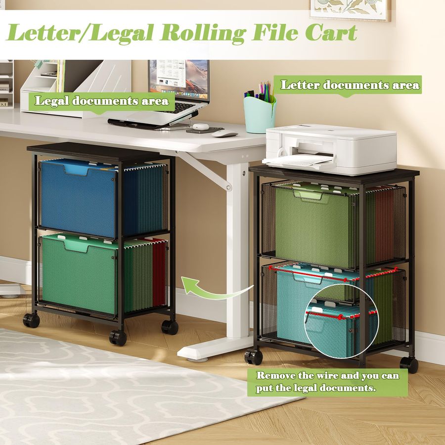 Legal Rolling File Cart with 2 - Home Office Desk With Drawers ulasan dan harga