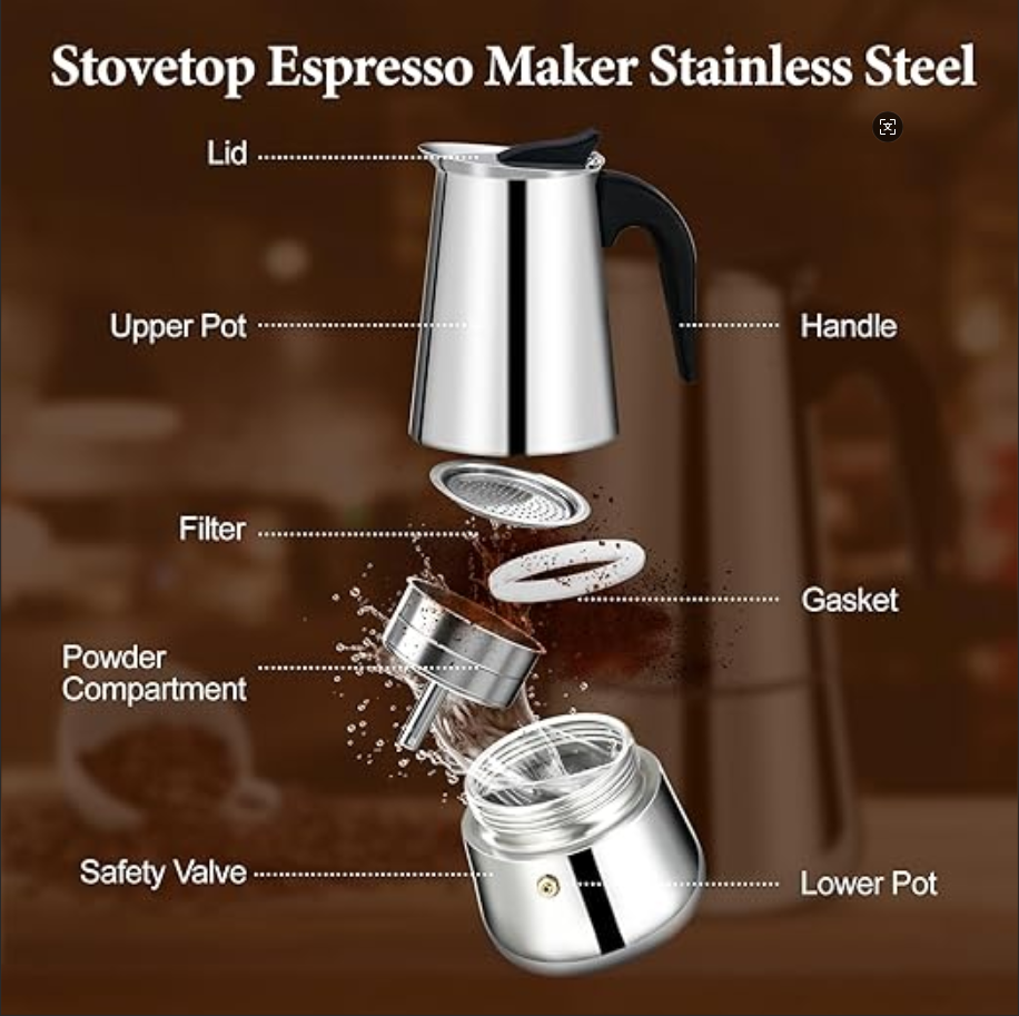 4/6  Stainless Steel Moka Pot, - Home Office Moka ulasan dan harga