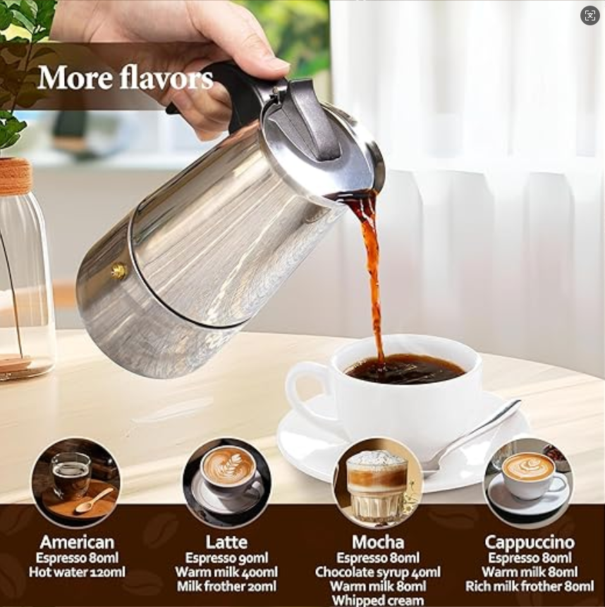 4/6  Stainless Steel Moka Pot, - Home Office Moka ulasan dan harga