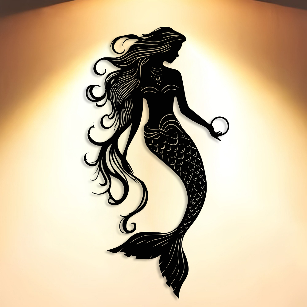 Elegant Mermaid Metal Wall Art - Home Office Minimalist ulasan dan harga