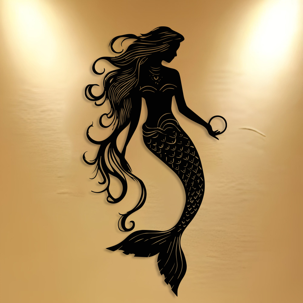 Elegant Mermaid Metal Wall Art - Home Office Minimalist ulasan dan harga