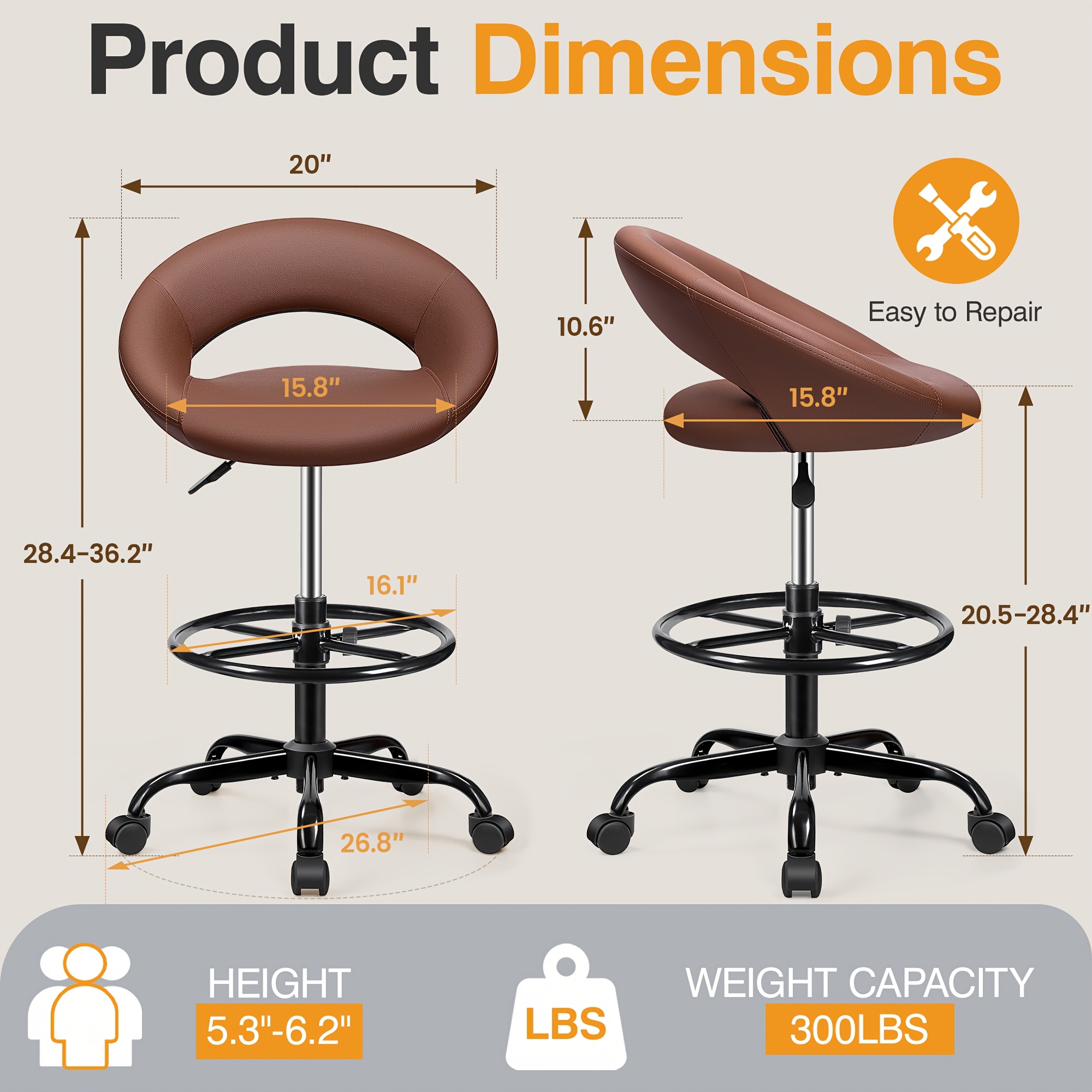 Ergonomic Drafting Chair - PU  - Home Office Chair ulasan dan harga
