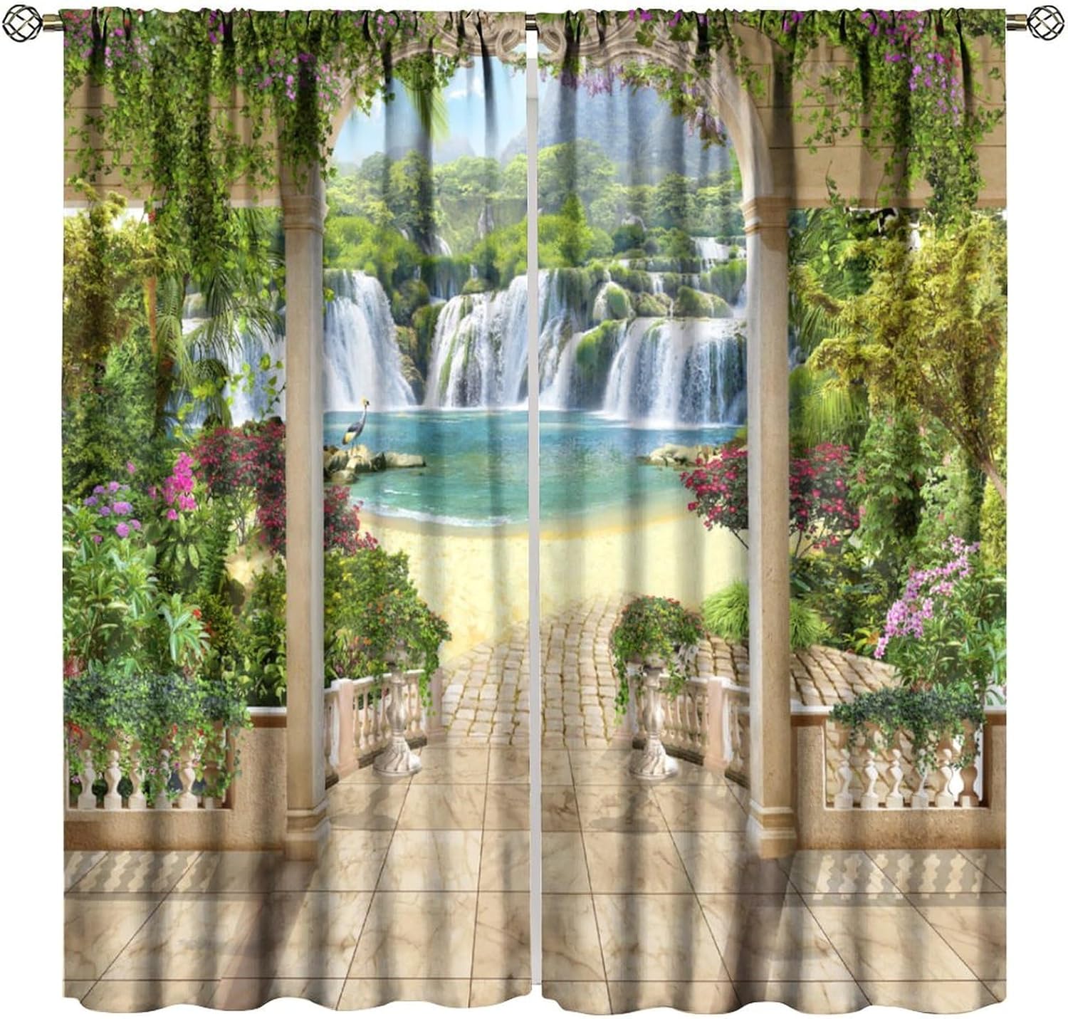 3D Waterfall Curtain Tropical  - Home Office With View ulasan dan harga