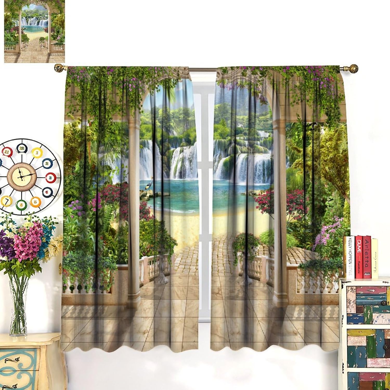 3D Waterfall Curtain Tropical  - Home Office With View ulasan dan harga