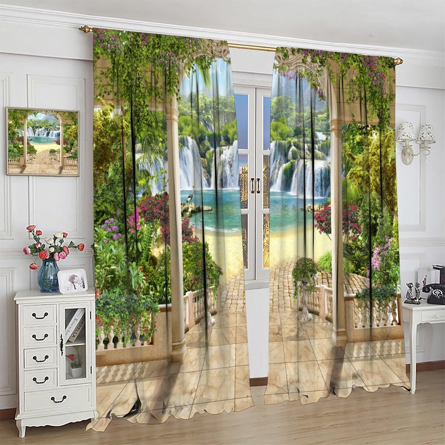 3D Waterfall Curtain Tropical  - Home Office With View ulasan dan harga