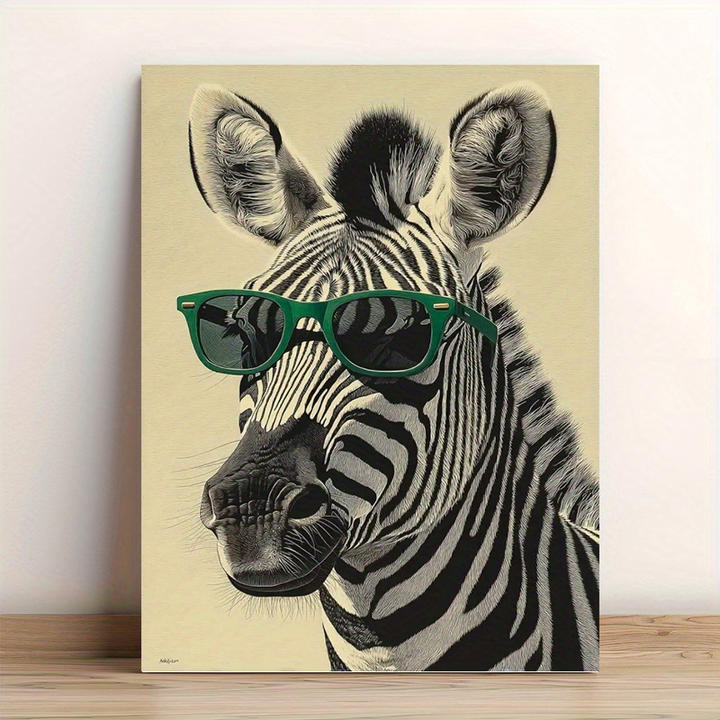 Zebra with Green Sunglasses Ca - Home Office Minimalist ulasan dan harga