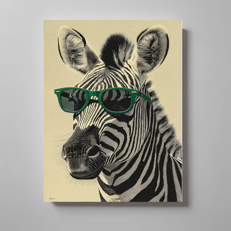Zebra with Green Sunglasses Ca - Home Office Minimalist ulasan dan harga