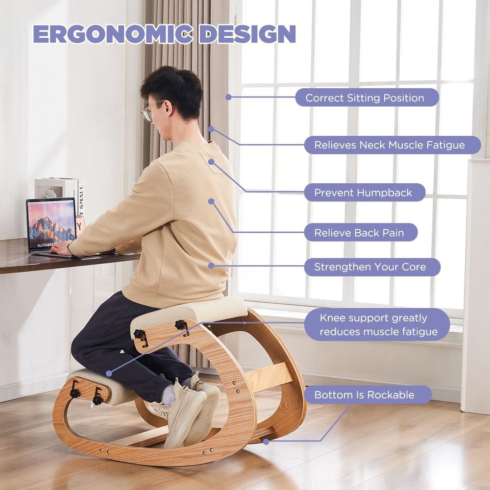 Ergonomic Adjustable Wooden Kn - Home Office Chair ulasan dan harga
