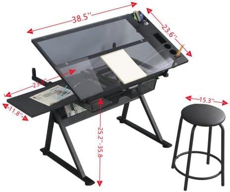Glass Drafting Table Art Desk  - Home Office Desk With Drawers ulasan dan harga