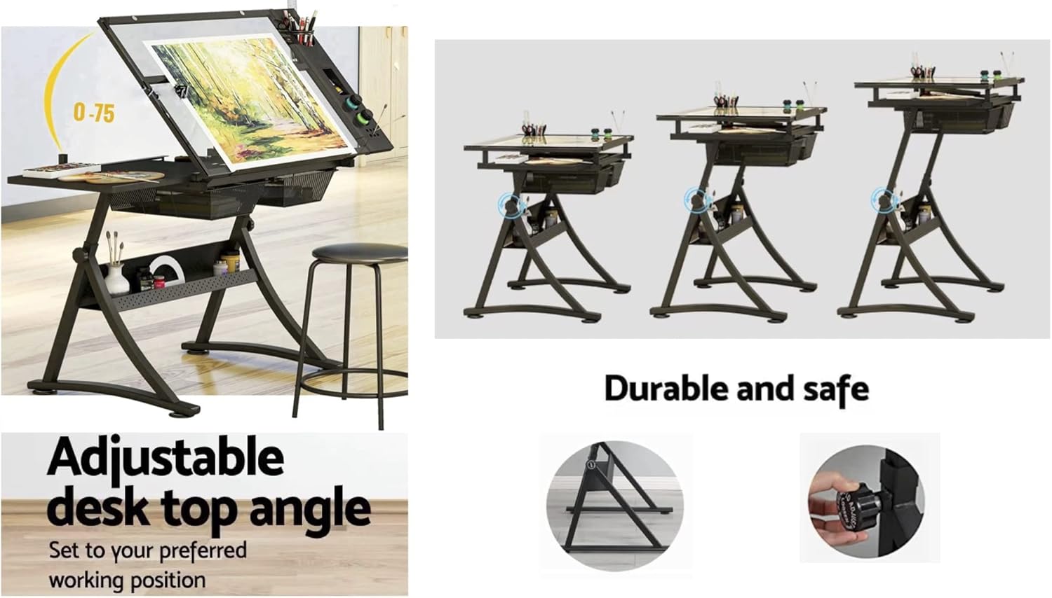 Glass Drafting Table Art Desk  - Home Office Desk With Drawers ulasan dan harga