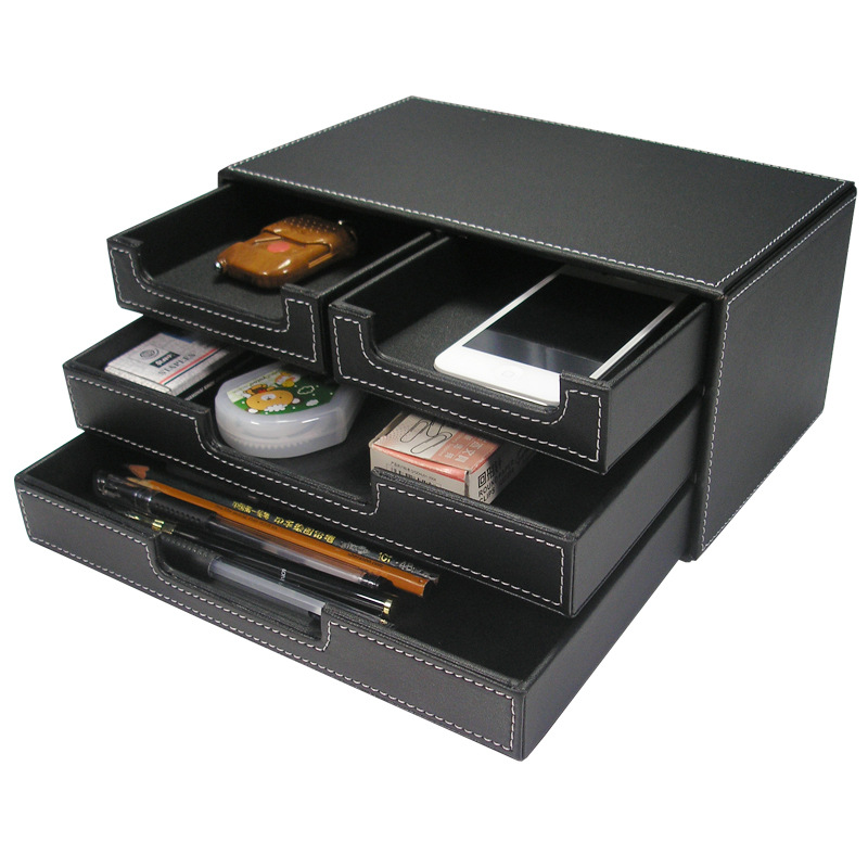 Black Leather Small Four Drawe - Home Office Desk With Drawers ulasan dan harga