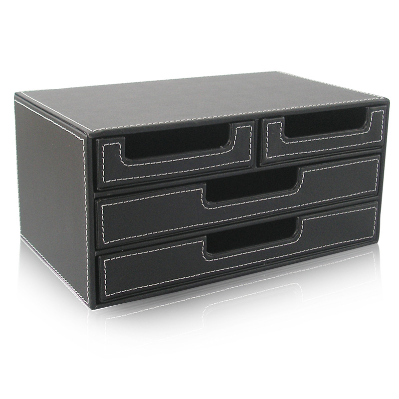 Black Leather Small Four Drawe - Home Office Desk With Drawers ulasan dan harga