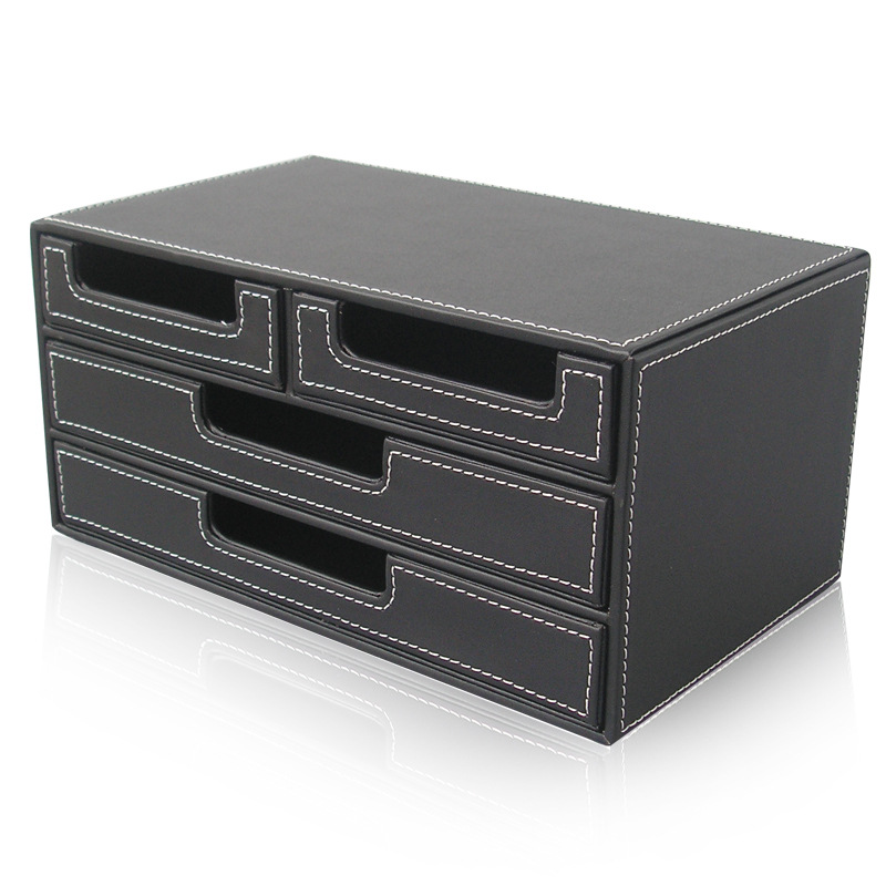 Black Leather Small Four Drawe - Home Office Desk With Drawers ulasan dan harga
