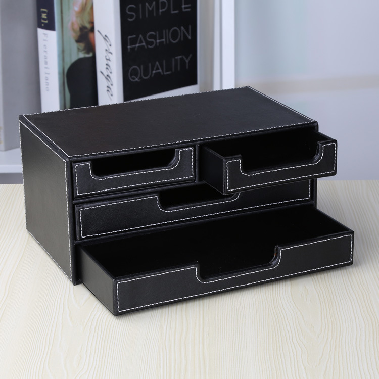 Black Leather Small Four Drawe - Home Office Desk With Drawers ulasan dan harga