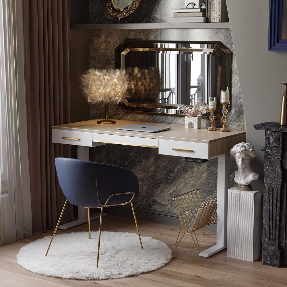 Electric Standing Desk, 3 Draw - Home Office Desk With Drawers ulasan dan harga