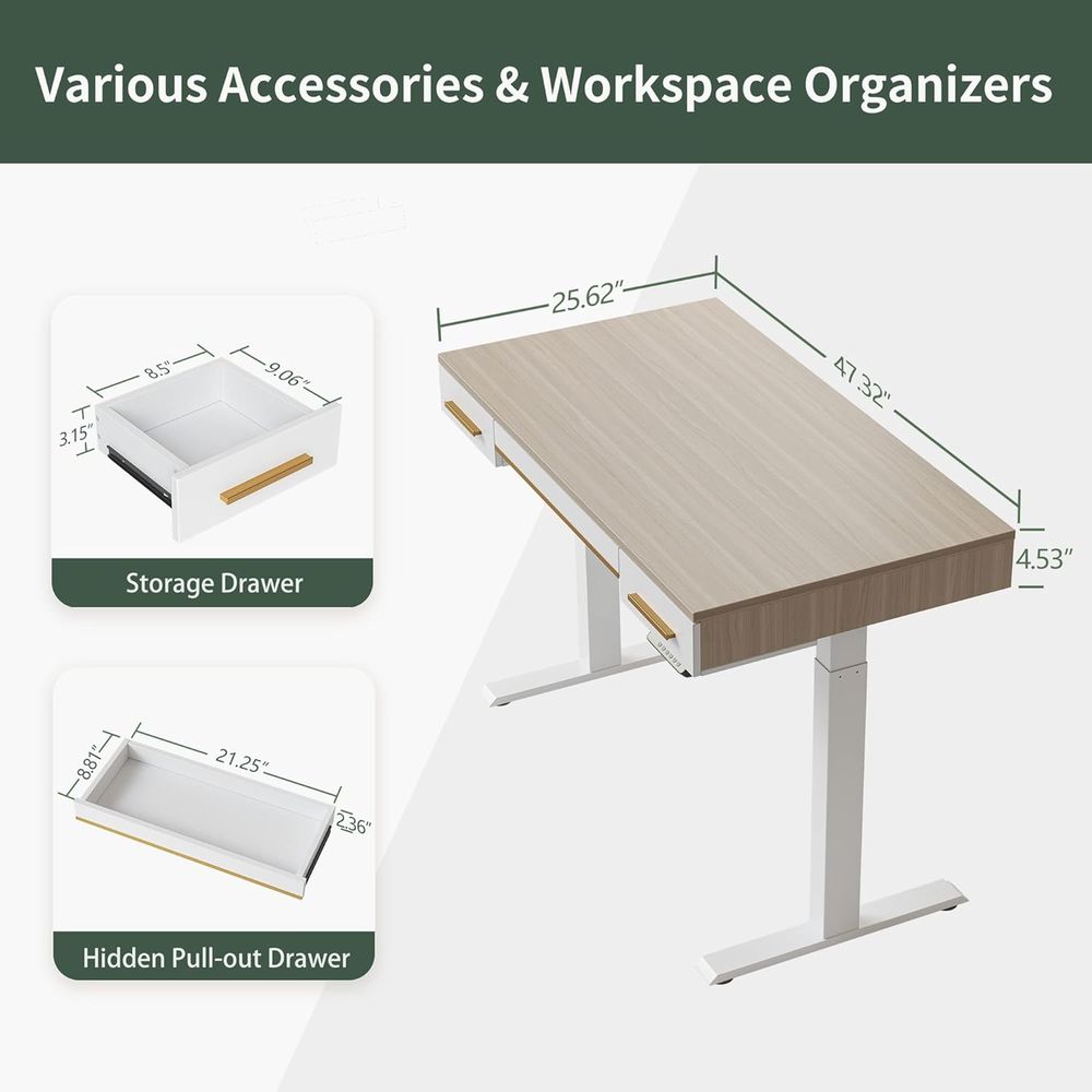 Electric Standing Desk, 3 Draw - Home Office Desk With Drawers ulasan dan harga