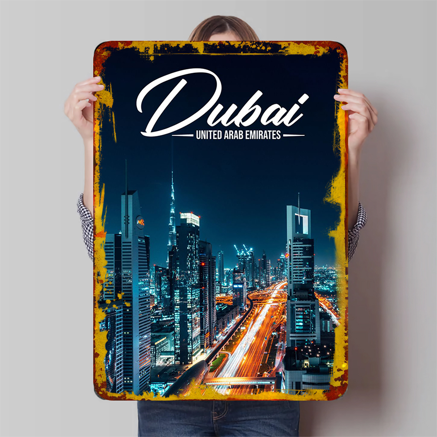 Dubai Skyline Night View Metal - Home Office Dubai ulasan dan harga