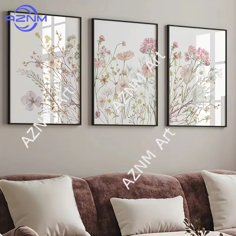 1PC/3PCS Pink Floral Canvas Ar - Home Office Minimalist ulasan dan harga