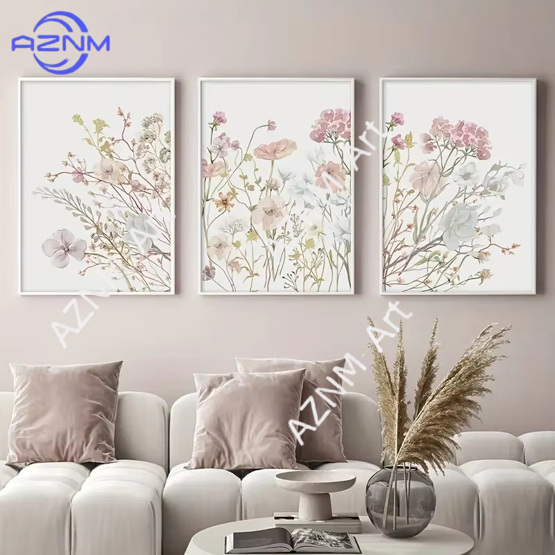 1PC/3PCS Pink Floral Canvas Ar - Home Office Minimalist ulasan dan harga