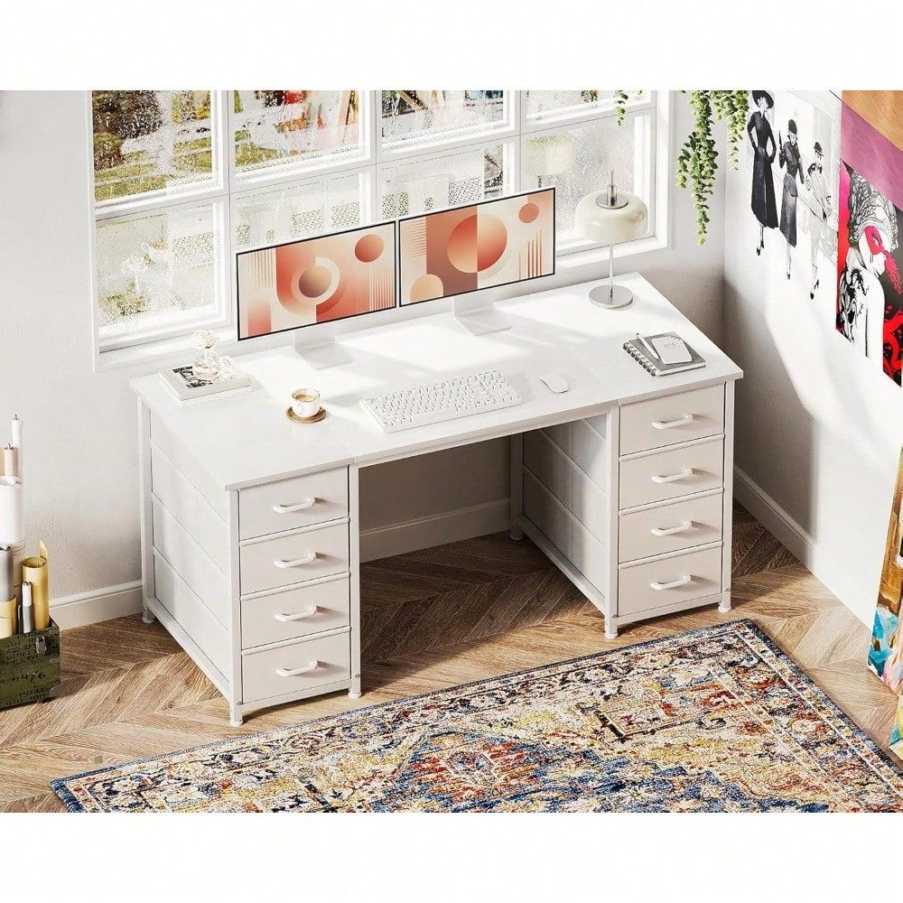 Inches Computer Desk With 8 Fa - Home Office Desk With Drawers ulasan dan harga